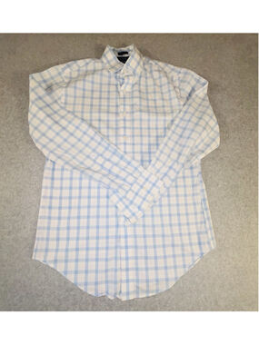 J Crew Flex Wrinkle Free Dress Shirt Mens Small 14 14.5 Blue Plaid Classic